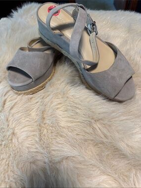 Kenneth Cole Taupe Suede Espadrille Platform Sandals